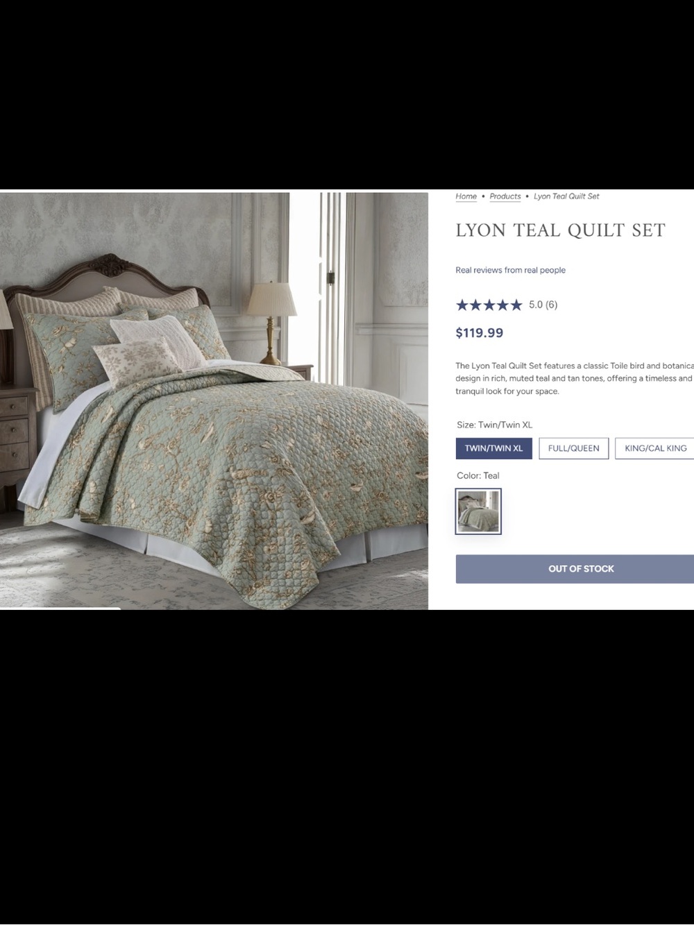 Lyon Bird Quilt by Levtek Home - Teal Botanical Quilt